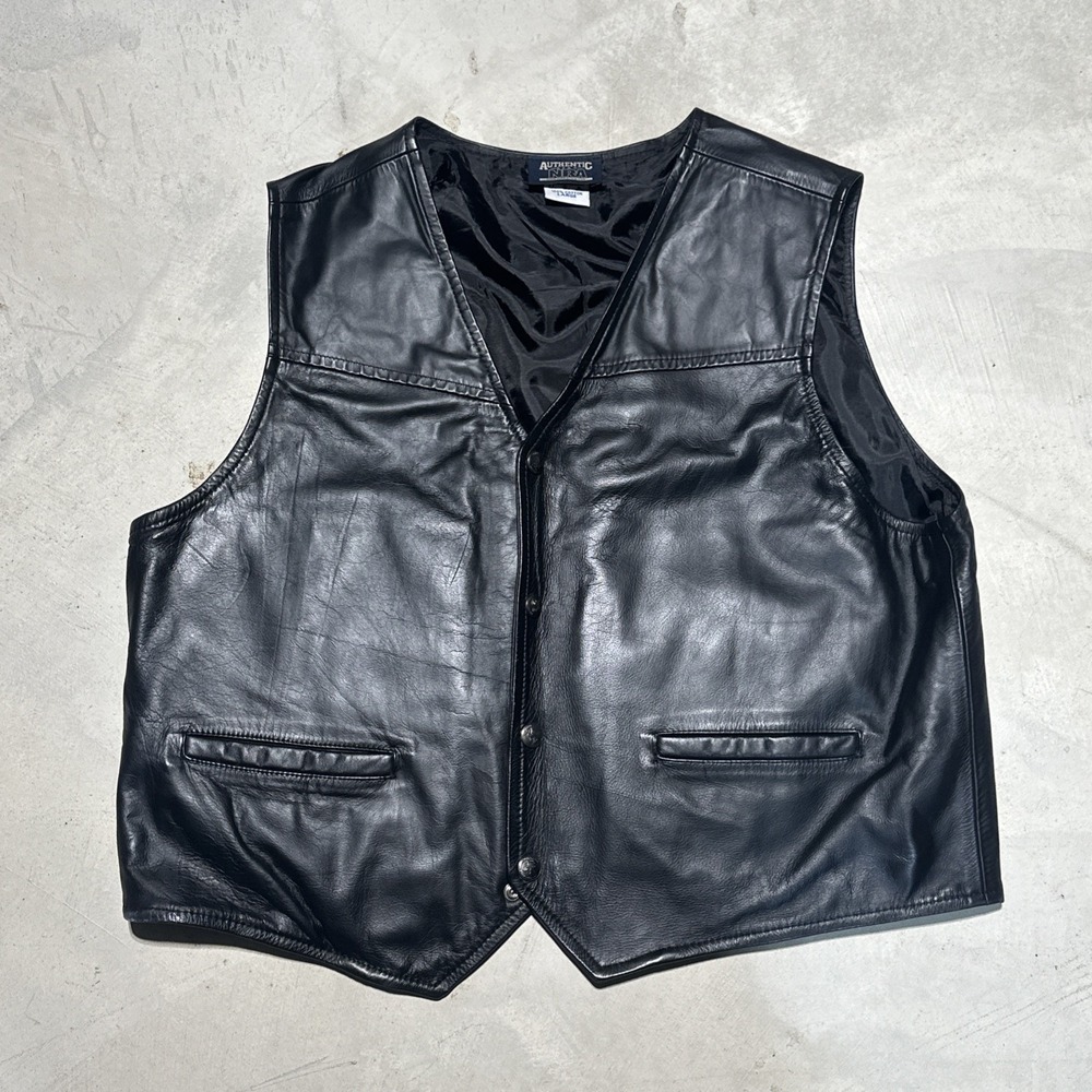 NRA AUTHENTIC GEAR Cowhide Black Leather Conceal Carry Vest Size Large EDC